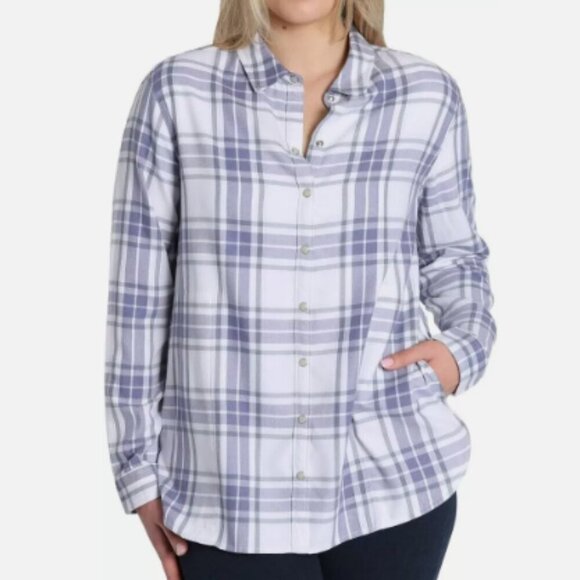 NEW Jachs Girlfriend Women's XXL Biue & White Plaid Button-Down Shirt - Picture 1 of 9